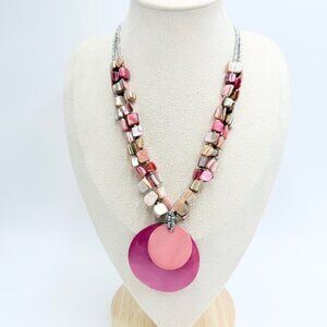 Pink Shell Pendant Necklace – Multi-Strand Mother-of-Pearl Beaded Jewelry